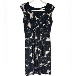 Boden Navy Cream‎ Dress Sleeveless Abstract Twist Front Size 6 Long